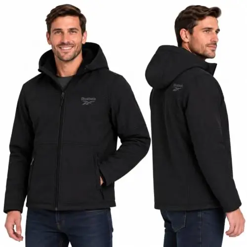 Reebok Mens Softshell Jacket Midweight Bonded Sherpa Hooded Winter Coat | Wind & Water-Resistant Shell, Adjustable Drawcord Hood, Reversed-Coil Zippers with Logo Pulls, Hidden Zip Hand Pockets - 2