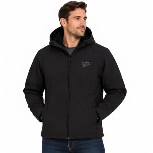 Reebok Mens Softshell Jacket Midweight Bonded Sherpa Hooded Winter Coat | Wind & Water-Resistant Shell, Adjustable Drawcord Hood, Reversed-Coil Zippers with Logo Pulls, Hidden Zip Hand Pockets - Reebok