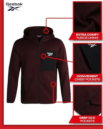 Reebok Men's Sweater Jacket - Fleece Lined Weather Resistant Insulated Outerwear - Cozy Sweater Jackets for Men (Sizes: M-XXL) - 2