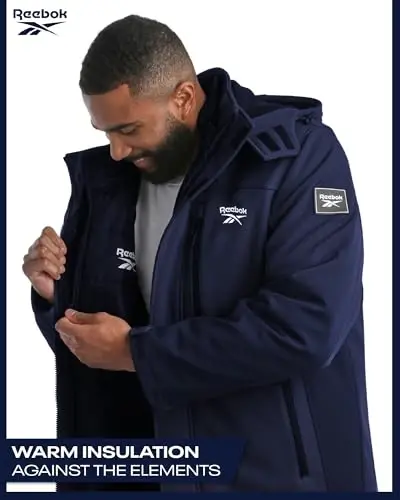 Reebok Mens Winter Coats - 3 in 1 System Hooded Softshell Windbreaker Jacket and Quilted Puffer Insulated Mens Ski Jacket - 2