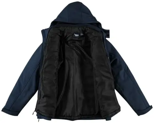 Reebok Mens Winter Coats - 3 in 1 System Hooded Softshell Windbreaker Jacket and Quilted Puffer Insulated Mens Ski Jacket - 3
