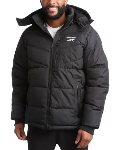 Reebok Mens Winter Jacket Heavyweight Insulated Quilted Hooded Puffer Coat | Down-Alternative Fill Traps Heat Without Bulk, Water Resistant and Windproof Shell for Commutes or Outdoor Use - 1