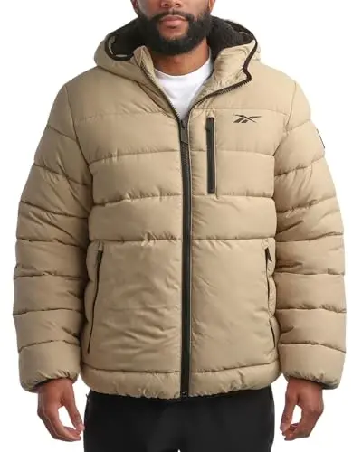 Reebok Men's Winter Jacket - Heavyweight Quilted Puffer Parka Coat - Ski Jacket for Men, Sherpa Lined Hood (S-XL) 