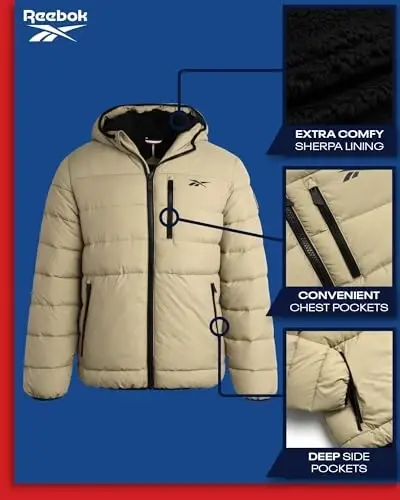 Reebok Men's Winter Jacket - Heavyweight Quilted Puffer Parka Coat - Ski Jacket for Men, Sherpa Lined Hood (S-XL) - REEBOK (1)