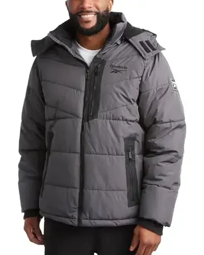 Reebok Mens Winter Jacket - Thick Heavyweight Ski Winter Coat - Warm Insulated Quilted Hooded Puffer Coat for Men - 1