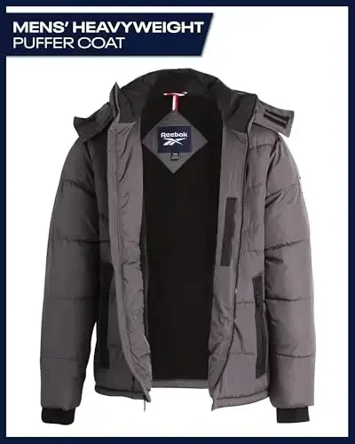 Reebok Mens Winter Jacket - Thick Heavyweight Ski Winter Coat - Warm Insulated Quilted Hooded Puffer Coat for Men - 3