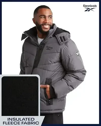 Reebok Mens Winter Jacket - Thick Heavyweight Ski Winter Coat - Warm Insulated Quilted Hooded Puffer Coat for Men - 5