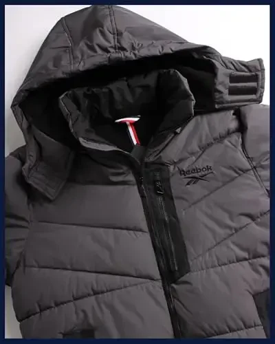 Reebok Mens Winter Jacket - Thick Heavyweight Ski Winter Coat - Warm Insulated Quilted Hooded Puffer Coat for Men - 6