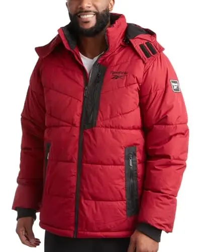 Reebok Mens Winter Jacket - Thick Heavyweight Ski Winter Coat - Warm Insulated Quilted Hooded Puffer Coat for Men 
