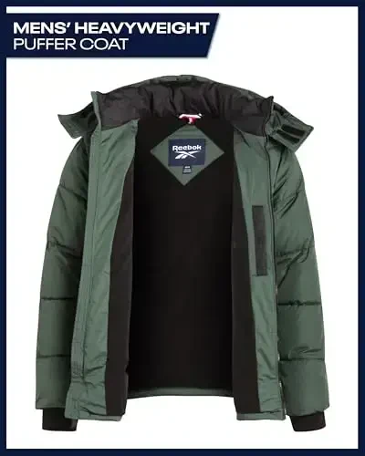Reebok Mens Winter Jacket - Thick Heavyweight Ski Winter Coat - Warm Insulated Quilted Hooded Puffer Coat for Men - 3