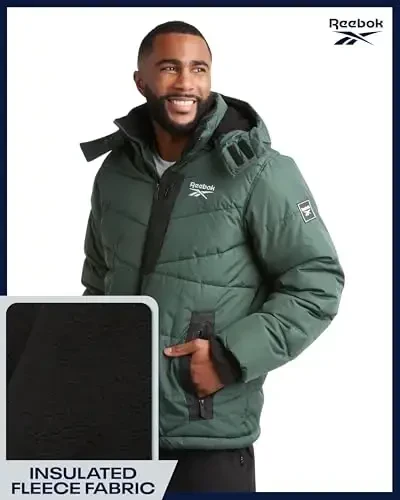 Reebok Mens Winter Jacket - Thick Heavyweight Ski Winter Coat - Warm Insulated Quilted Hooded Puffer Coat for Men - 5