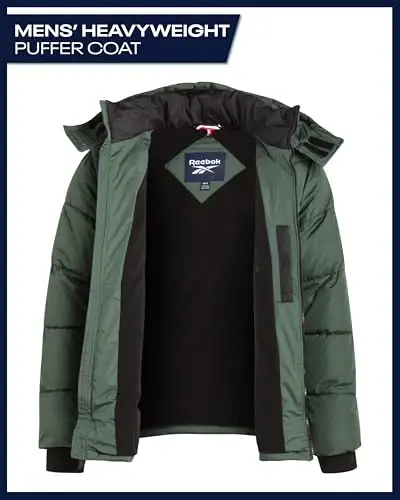 Reebok Mens Winter Jacket - Thick Heavyweight Ski Winter Coat - Warm Insulated Quilted Hooded Puffer Coat for Men - 3