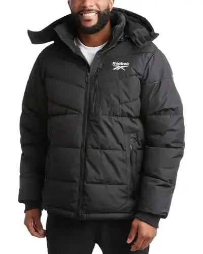 Reebok Mens Winter Jacket - Thick Heavyweight Ski Winter Coat - Warm Insulated Quilted Hooded Puffer Coat for Men - 1