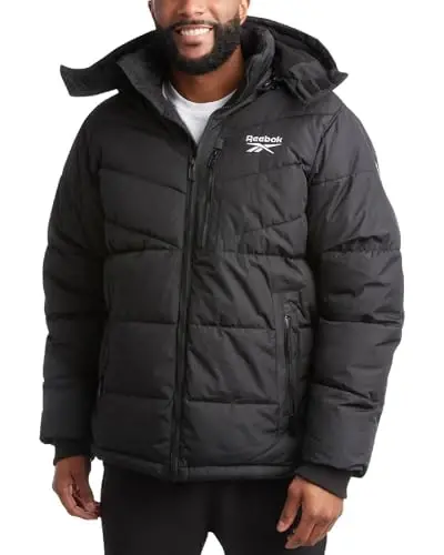Reebok Mens Winter Jacket - Thick Heavyweight Ski Winter Coat - Warm Insulated Quilted Hooded Puffer Coat for Men 