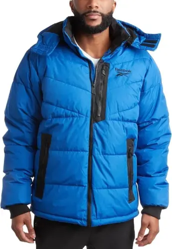 Reebok Mens Winter Jacket - Thick Heavyweight Ski Winter Coat - Warm Insulated Quilted Hooded Puffer Coat for Men 
