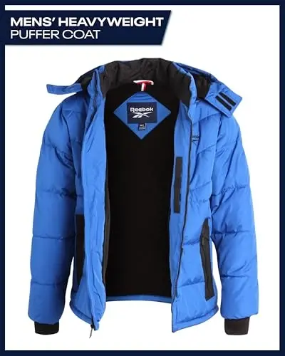 Reebok Mens Winter Jacket - Thick Heavyweight Ski Winter Coat - Warm Insulated Quilted Hooded Puffer Coat for Men - 3