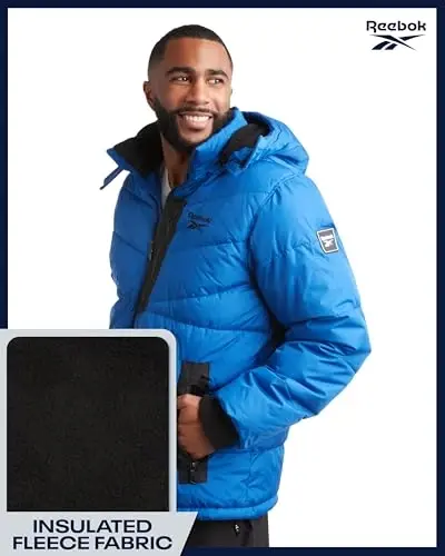 Reebok Mens Winter Jacket - Thick Heavyweight Ski Winter Coat - Warm Insulated Quilted Hooded Puffer Coat for Men - 5