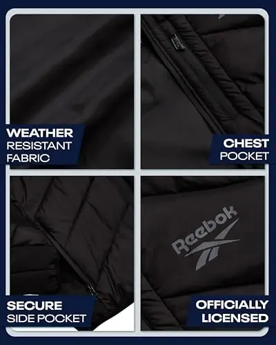 Reebok Mens Winter Jacket - Water Resistant Heavy Puffer Coat with Hood - Quilted Insulated Warm Winter Coat for Men - 3