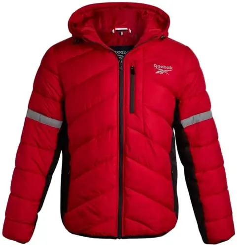 Reebok Mens Winter Jacket - Water Resistant Heavy Puffer Coat with Hood - Quilted Insulated Warm Winter Coat for Men 