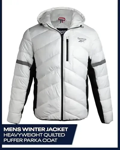 Reebok Mens Winter Jacket - Water Resistant Heavy Puffer Coat with Hood - Quilted Insulated Warm Winter Coat for Men - 7