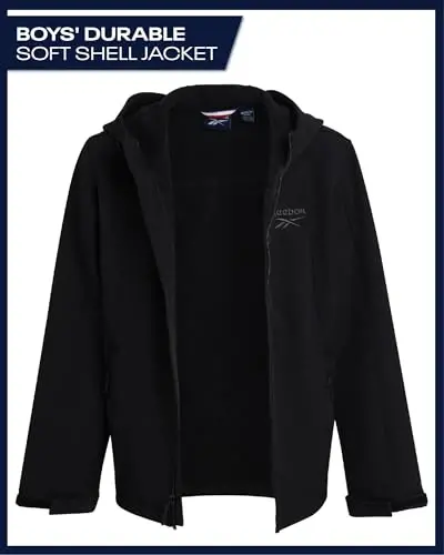 Reebok o'g'il bolalar softshell kurtkasi - Polar Fleece bilan qoplangan shamol va suvga chidamli kaputli qishki palto - O'g'il bolalar uchun kundalik ustki kiyim - 2