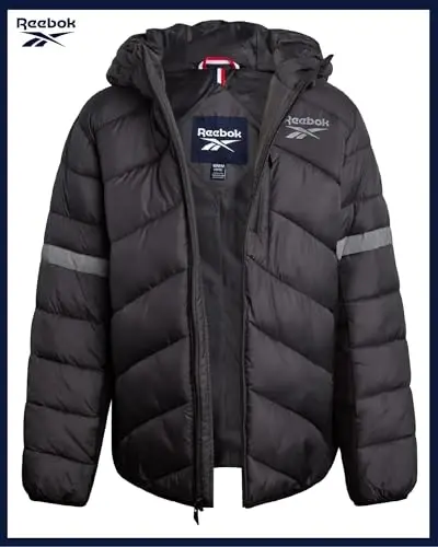 Reebok o'g'il bolalar uchun puffer kurtka - Og'ir vaznli tikilgan shamol va suvga chidamli o'g'il bolalar qishki paltosi - Izolyatsiya qilingan pufakchali bolalar qishki kurtkasi - REEBOK (1)
