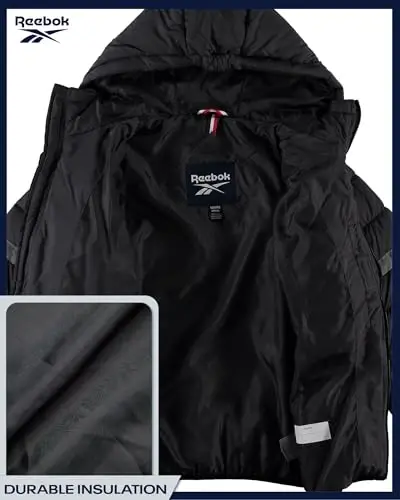 Reebok o'g'il bolalar uchun puffer kurtka - Og'ir vaznli tikilgan shamol va suvga chidamli o'g'il bolalar qishki paltosi - Izolyatsiya qilingan pufakchali bolalar qishki kurtkasi - 4