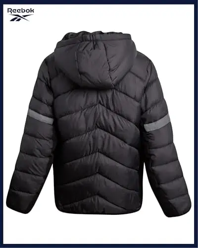 Reebok o'g'il bolalar uchun puffer kurtka - Og'ir vaznli tikilgan shamol va suvga chidamli o'g'il bolalar qishki paltosi - Izolyatsiya qilingan pufakchali bolalar qishki kurtkasi - 6
