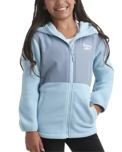 Reebok Qizlar Sviteri - Ob-havoga chidamli Yengil Polar Fleece Line Zip Up Fleece Kurtkasi Qizlar Tashqi Kiyim Palto uchun - 1