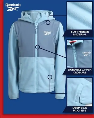 Reebok Qizlar Sviteri - Ob-havoga chidamli Yengil Polar Fleece Line Zip Up Fleece Kurtkasi Qizlar Tashqi Kiyim Palto uchun - REEBOK (1)