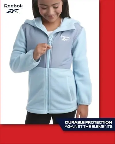 Reebok Qizlar Sviteri - Ob-havoga chidamli Yengil Polar Fleece Line Zip Up Fleece Kurtkasi Qizlar Tashqi Kiyim Palto uchun - 5