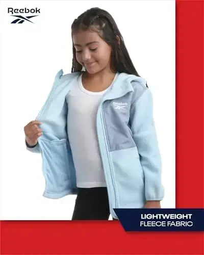 Reebok Qizlar Sviteri - Ob-havoga chidamli Yengil Polar Fleece Line Zip Up Fleece Kurtkasi Qizlar Tashqi Kiyim Palto uchun - 3