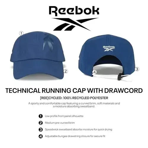 Reebok Running Hat | Performance | Athletic | Lightweight | Quick Drying | Sun Protection | Reflective | Recycled Materials - 7