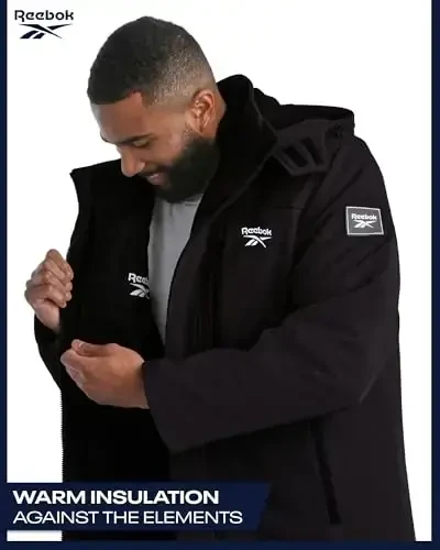 Reebok Softshell Mens Winter Coats - 3 in 1 System Hooded Softshell Windbreaker and Quilted Puffer Winter Jackets for Men - 4
