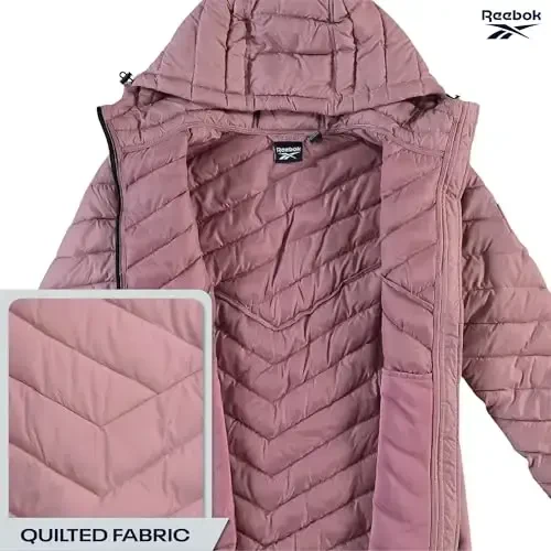 Reebok Womens Jacket - Lightweight Softshell Quilted Jackets for Women Zip Up Hooded Winter Coat Outerwear with Pockets - 5