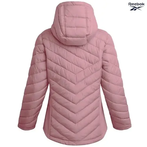 Reebok Womens Jacket - Lightweight Softshell Quilted Jackets for Women Zip Up Hooded Winter Coat Outerwear with Pockets - 6