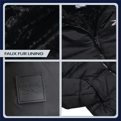 Reebok Womens Puffer Jacket - Heavyweight Quilted Parka Winter Coat - Fully Faux Fur Lined Ski Jacket for Women - 3