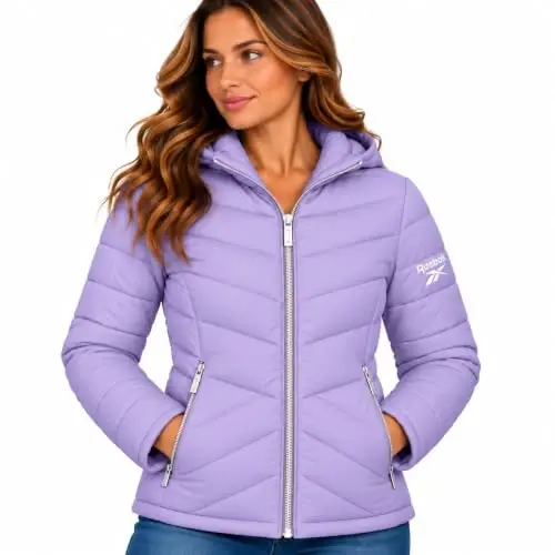 Reebok Womens Puffer Jacket Insulated Quilted Winter Parka Coat | Lightweight Glacier-Shield, Sleek Quilted Shell, Lycra-Bound Hood & Hem, Insulated Warmth, Everyday Mobility - 1