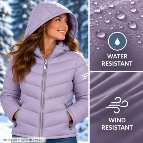 Reebok Womens Puffer Jacket Insulated Quilted Winter Parka Coat | Lightweight Glacier-Shield, Sleek Quilted Shell, Lycra-Bound Hood & Hem, Insulated Warmth, Everyday Mobility - 4