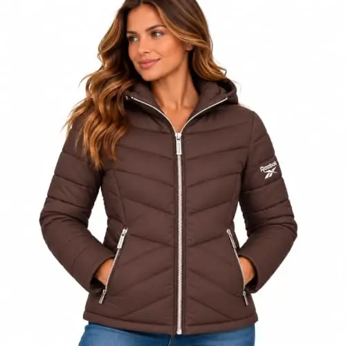 Reebok Womens Puffer Jacket Insulated Quilted Winter Parka Coat | Lightweight Glacier-Shield, Sleek Quilted Shell, Lycra-Bound Hood & Hem, Insulated Warmth, Everyday Mobility - 1