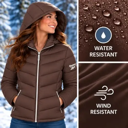 Reebok Womens Puffer Jacket Insulated Quilted Winter Parka Coat | Lightweight Glacier-Shield, Sleek Quilted Shell, Lycra-Bound Hood & Hem, Insulated Warmth, Everyday Mobility - 4