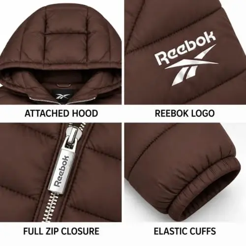 Reebok Womens Puffer Jacket Insulated Quilted Winter Parka Coat | Lightweight Glacier-Shield, Sleek Quilted Shell, Lycra-Bound Hood & Hem, Insulated Warmth, Everyday Mobility - 6