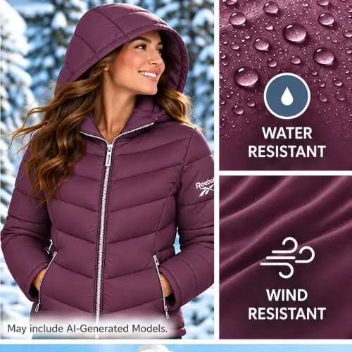 Reebok Womens Puffer Jacket Insulated Quilted Winter Parka Coat | Lightweight Glacier-Shield, Sleek Quilted Shell, Lycra-Bound Hood & Hem, Insulated Warmth, Everyday Mobility - 4