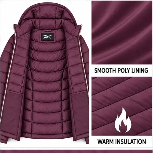 Reebok Womens Puffer Jacket Insulated Quilted Winter Parka Coat | Lightweight Glacier-Shield, Sleek Quilted Shell, Lycra-Bound Hood & Hem, Insulated Warmth, Everyday Mobility - 5
