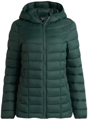 Reebok Womens Puffer Jacket - Lightweight Packable Snow Glacier Shield Quilted Winter Coat for Women with Hood & Zip Pockets - REEBOK
