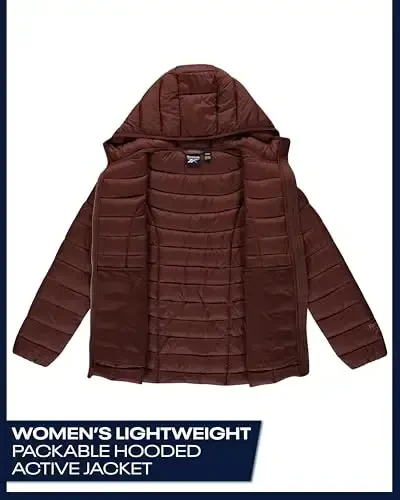 Reebok Womens Puffer Jacket - Lightweight Packable Snow Glacier Shield Quilted Winter Coat for Women with Hood & Zip Pockets - 3