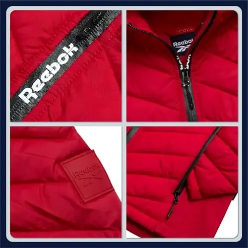Reebok Womens Puffer Jacket - Lightweight Quilted Snow Glacier Shield Full Zip Winter Coat for Women with Hood & Zip Pockets - 3
