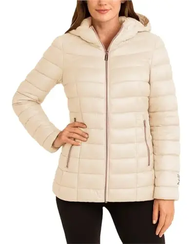 Reebok Womens Puffer Jacket - Lightweight Quilted Snow Glacier Shield Zip Up Bubble Winter Coat for Women with Hood & Pockets - REEBOK (1)