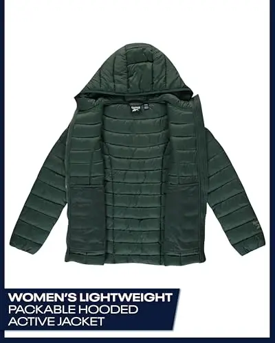Reebok Womens Puffer Jacket - Lightweight Quilted Snow Glacier Shield Zip Up Bubble Winter Coat for Women with Hood & Pockets - 4