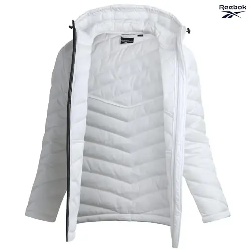 Reebok Womens Puffer Jacket - Midweight Quilted Snow Glacier Shield Full Zip Winter Coat for Women with Hood & Zip Pockets - 2